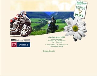 Webseite vom familienfreundlichen Biker Gasthof Hotel Post in Sautens