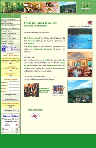 Webseite von Landgasthof Hochspessart Flairhotel in Heigenbrücken