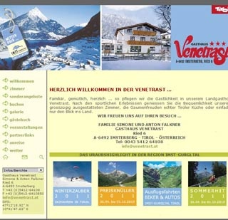 Webseite von Gasthaus Venetrast in Imsterberg