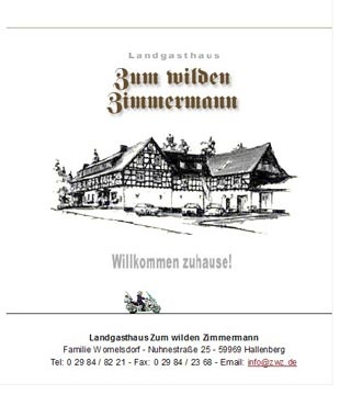 Webseite vom familienfreundlichen Landgasthaus Zum wilden Zimmermann in Hallenberg