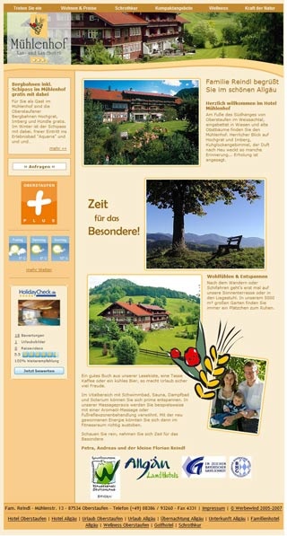 Webseite vom familienfreundlichen Hotel Mühlenhof in Oberstaufen