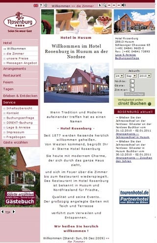 Webseite von Hotel Rosenburg in Husum