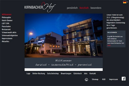 Webseite von Kirnbacher Hof in Wolfach