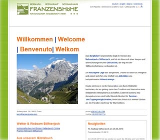 Webseite von Berghotel Franzenshöhe 2188m in Trafoi