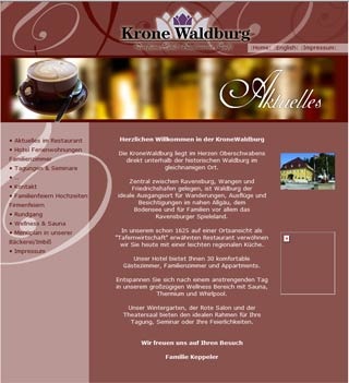 Webseite von Hotel Krone Waldburg in Waldburg