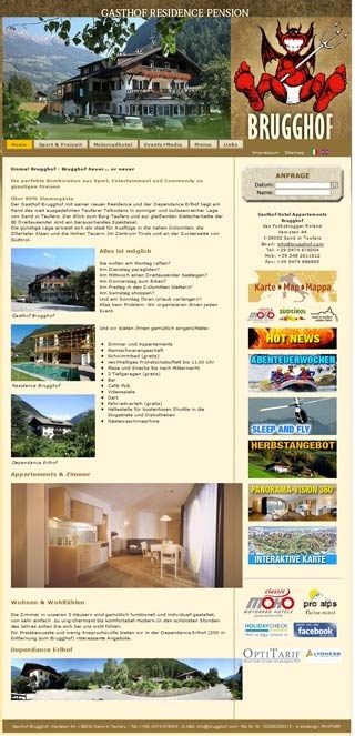 Webseite vom familienfreundlichen Biker´- Gasthof Residence Brugghof in Sand in Taufers