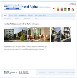 Webseite vom familienfreundlichen Hotel Alpha in Luzern