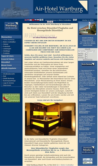 Webseite vom familienfreundlichen Air Hotel Wartburg in Düsseldorf