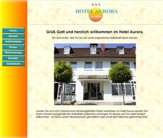 Webseite von Hotel Aurora in München