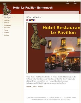 Webseite von Hotel-Restaurant Le Pavillon in Echternach