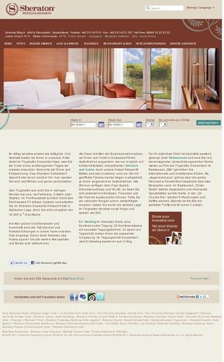 Webseite von SHERATON DÜSSELDORF AIRPORT HOTEL in Düsseldorf