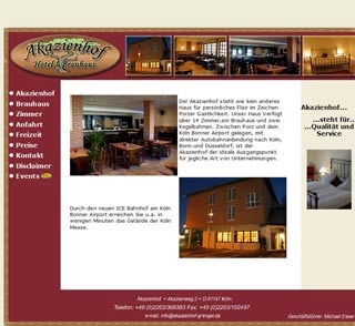 Webseite von Akazienhof Hotel & Brauhaus in Köln
