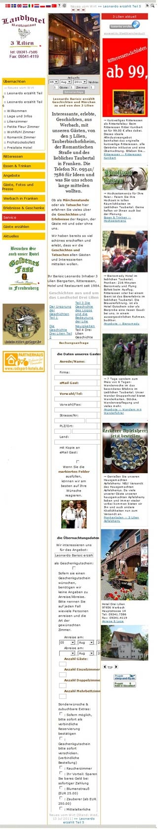 Webseite von Hotel Drei Lilien in Werbach