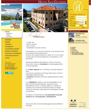 Webseite vom familienfreundlichen Hotel San Giuseppe in Finale Ligure (SV)