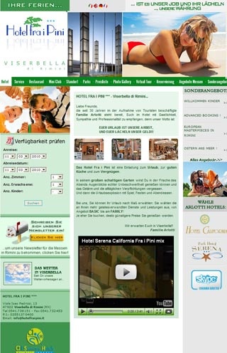 Webseite vom familienfreundlichen Hotel Fra i Pini in Viserbella di Rimini(Rn)