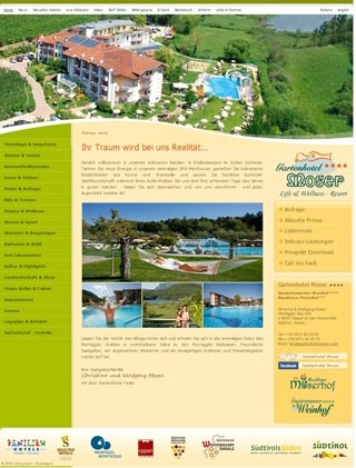 Webseite vom familienfreundlichen Gartenhotel Moser am See in Montiggl/Eppan