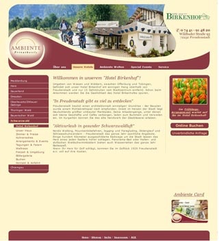 Webseite von Hotel Birkenhof in Freudenstadt
