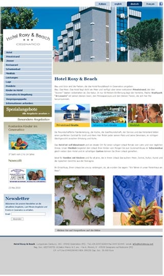Webseite vom familienfreundlichen Hotel Roxy & Beach in Cesenatico (FC)