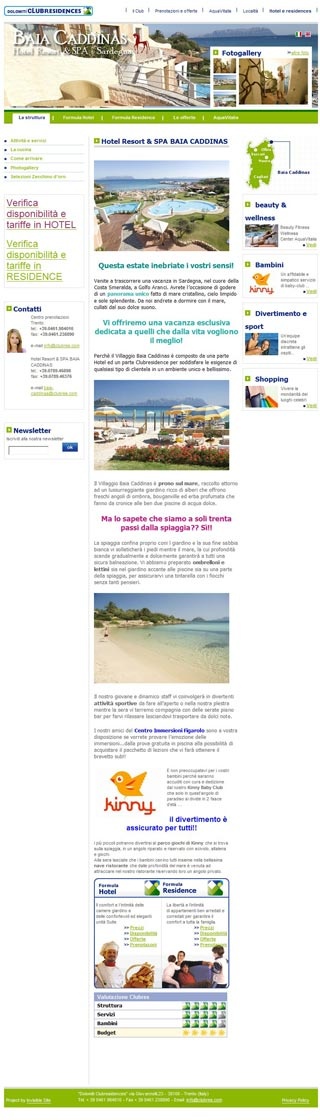 Webseite vom familienfreundlichen Hotel Resort & Spa Baia Caddinas in Golfo Aranci (OT)