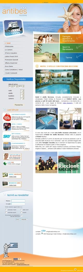 Webseite vom familienfreundlichen Hotel Antibes in Riccione (RN)