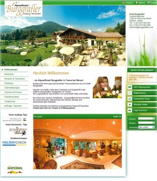 Webseite von Alpwellhotel Burggraefler in Tisens bei Meran