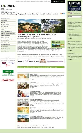 Webseite vom familienfreundlichen Lindner Sport & Aktiv Hotels Werrapark in Masserberg