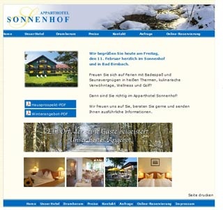 Webseite vom familienfreundlichen Hotel und Apparthotel Sonnenhof in Bad Birnbach