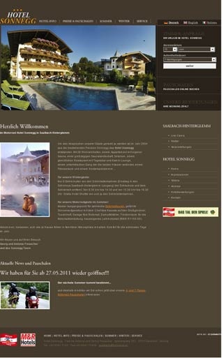 Webseite vom familienfreundlichen Hotel Sonnegg in Saalbach