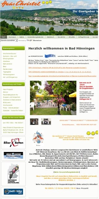 Webseite von Hotel-Pension Haus Christel & G�steh�user G *** in Bad H�nningen